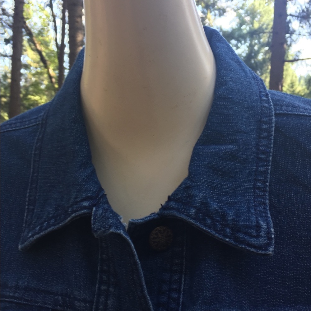 Erika stone wash stretchy navy blue vintage denim military jacket - Picture 4 of 7